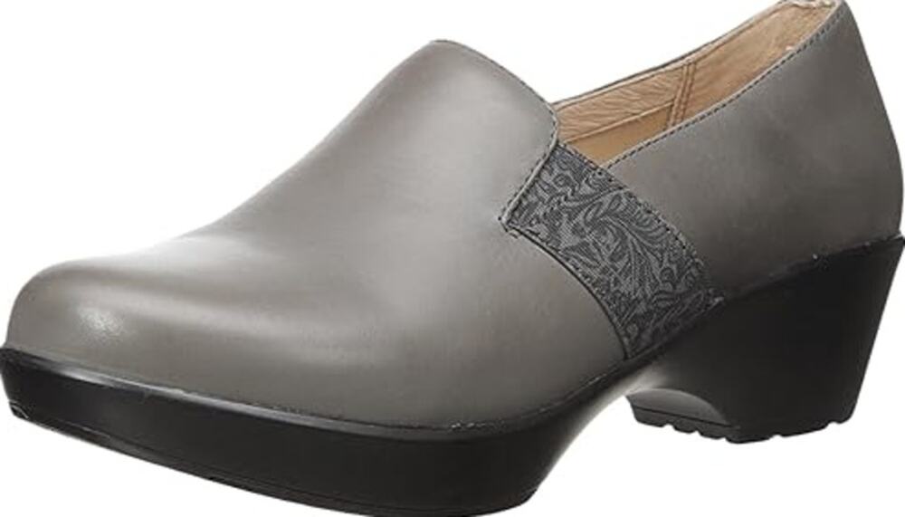 Dansko Jessica Classic Clogs Leather Arch Support Steel Shank Floral Heel Gray 8